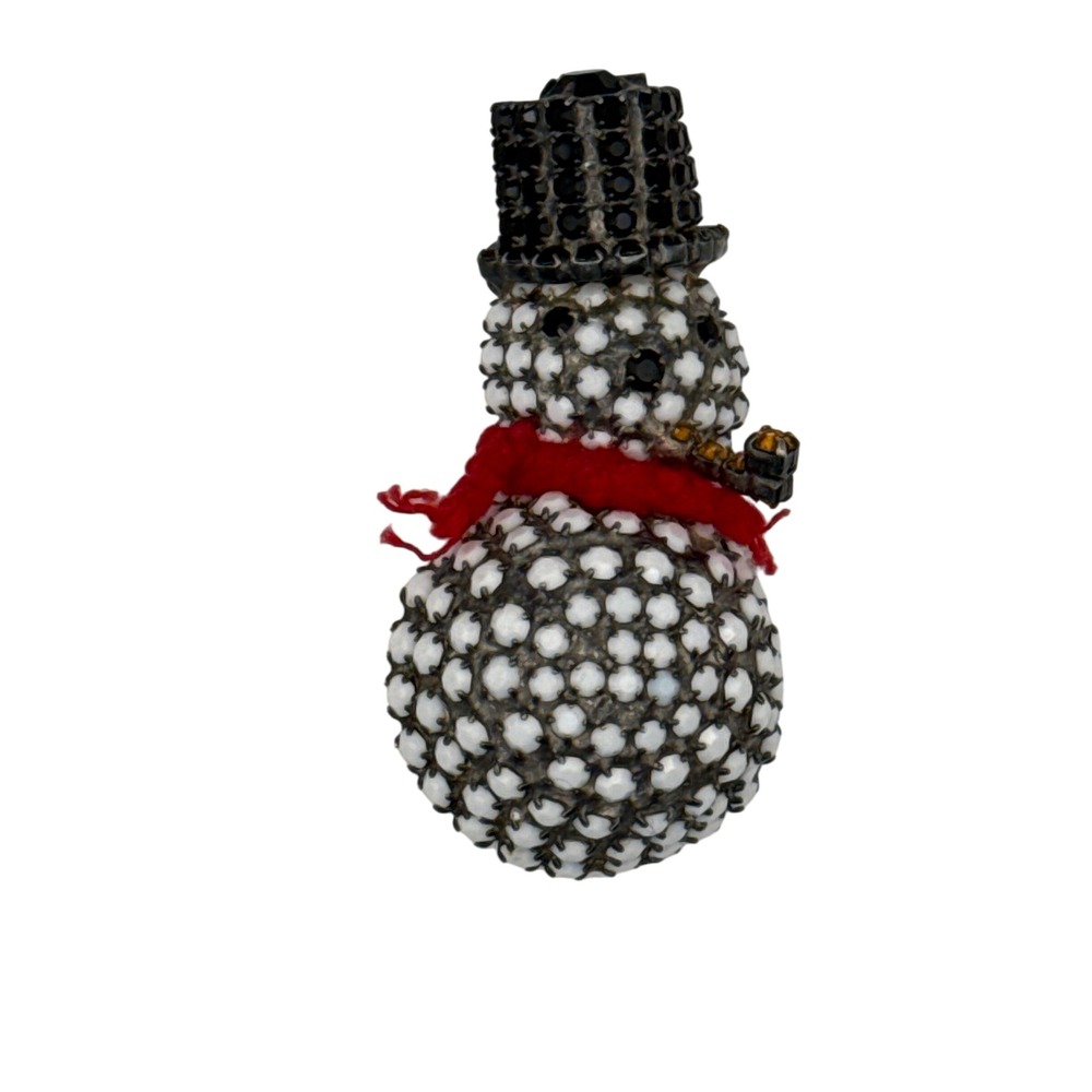 Bauer Snowman Pin White Black Crystal Top Hat Scarf Pipe Brooch Vintage